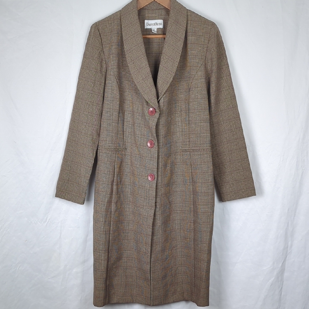DANNY & NICOLE Women's Brown Glen Brown Plaid Tweed Check Trench Coat